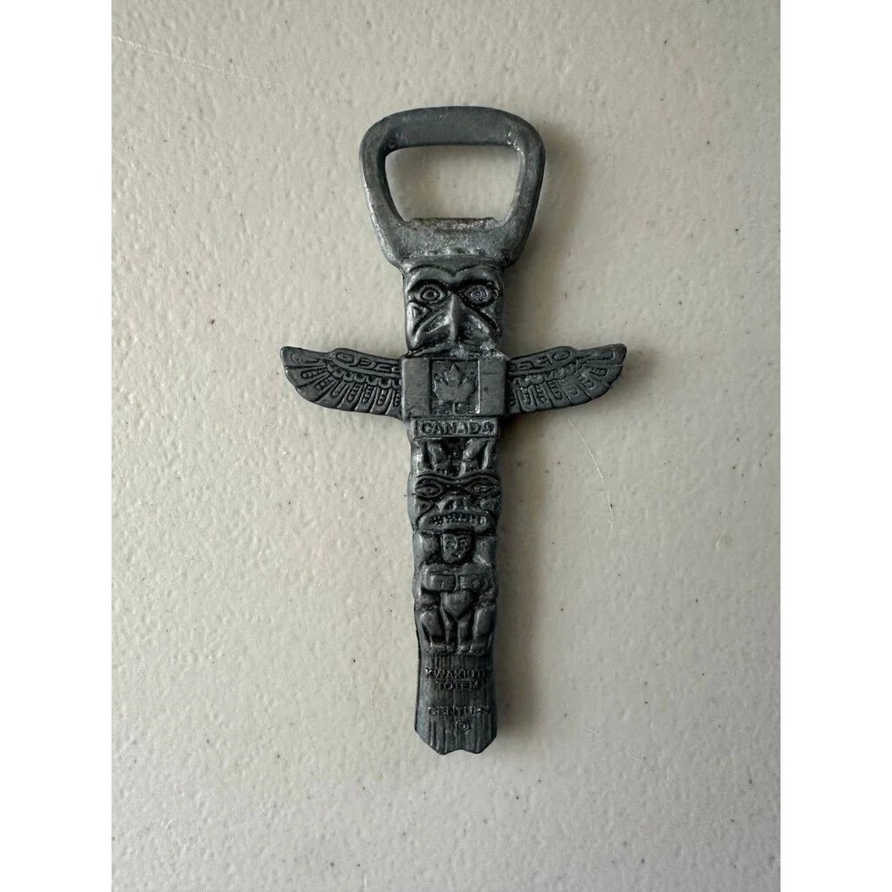 Native Canadian Indigenous Kwakiutl Totem Pole Thunderbird Bear Bottle Opener